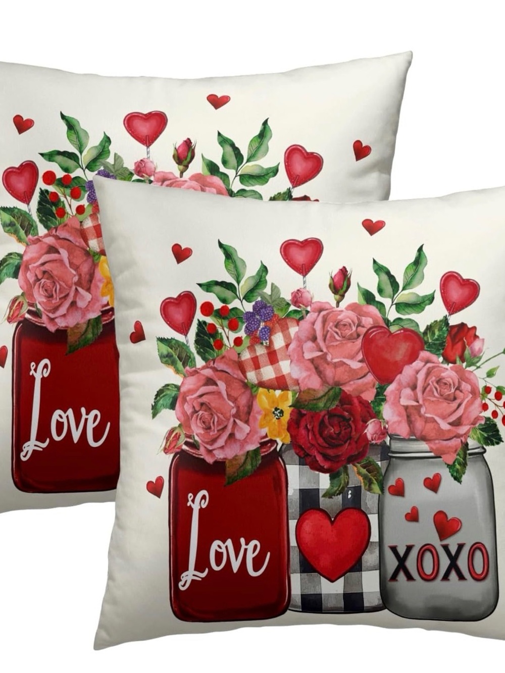 Floral Mason Jar Throw Pillow Cases Pink Roses